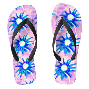 Tongs bleu fleurs rose design