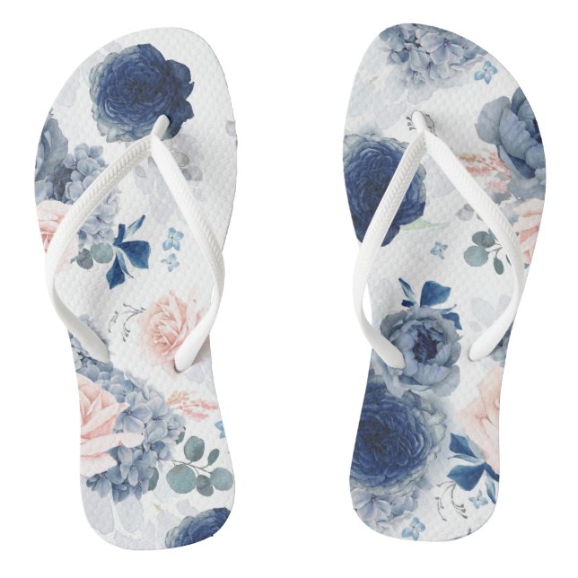 Tongs Bleu poussiéreux et rose pâle Floral élégant Botan (Semelle)