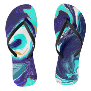 Tongs Bleu Turquoise Océan Fluide Marbre Art