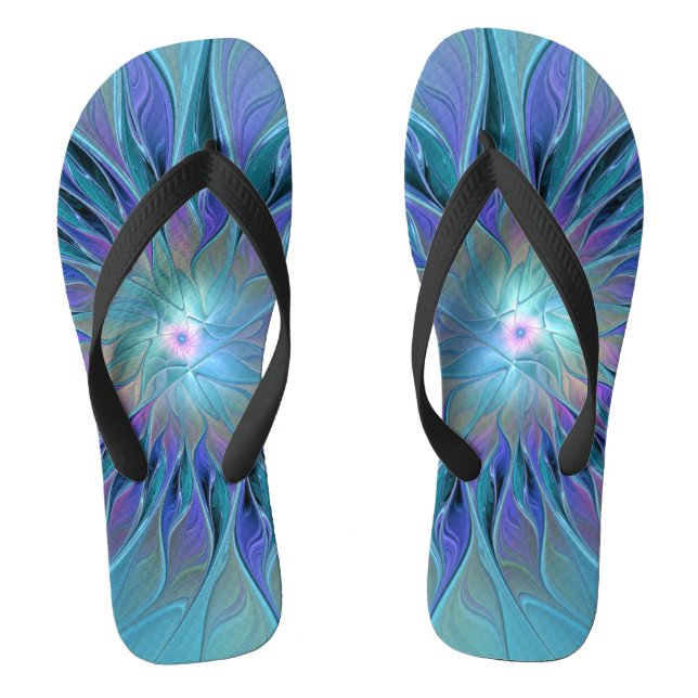 Tongs Blue Purple Flower Dream Abstrait Fractal Art (Semelle)