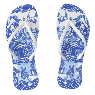 Tongs Blue Willow Rabbit Oriental Garden Whimsical Bunny