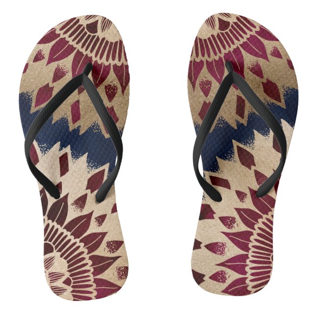 Tongs Bohême Gold Navy Bourgogne main tiré Mandala (Semelle)