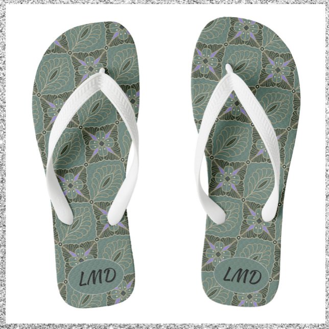 Tongs Boho Moss Green Batik Imprimer (Créateur téléchargé)