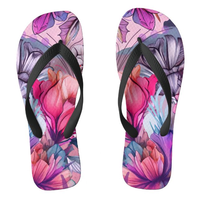 Tongs Bonjour Spring Happy Time, Aquarelle rose (Semelle)