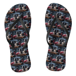 Tongs Border Collie Snowy Sleigh Décoration de Noël