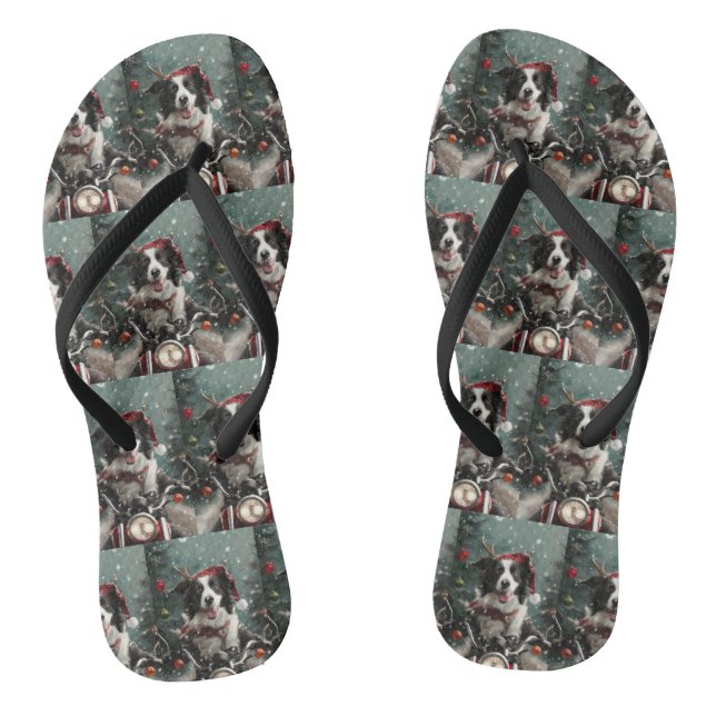 Tongs Bordure Collie Chien équitation Moto Noël (Semelle)