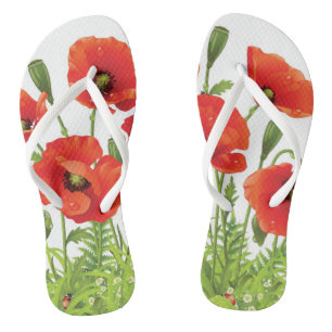 Tongs Bordure horizontale avec pavot rouge