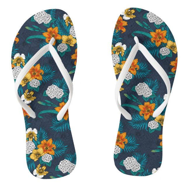 Tongs Bouquet tropical sur bleu (Semelle)