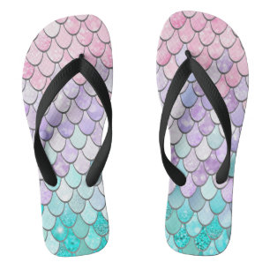 Tongs Bridal Beach Flip Flops, Pastel Mermaid Scales