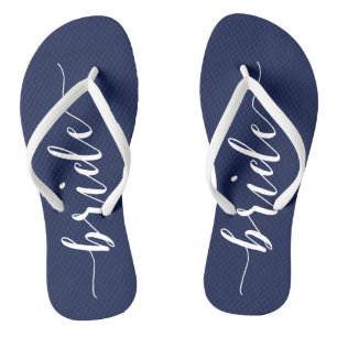Tongs Bride Navy Blue Wedding Party Flip Flops Slim