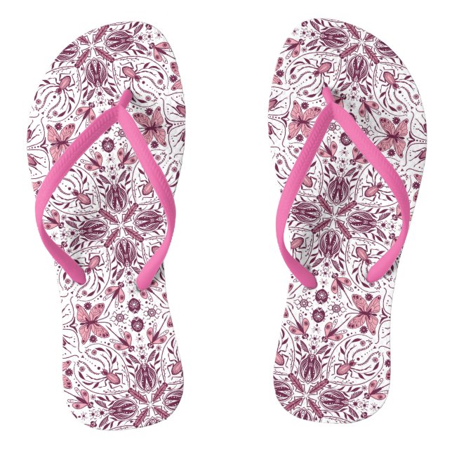 Tongs Buissons, magenta foncé et rose sur blanc (Semelle)