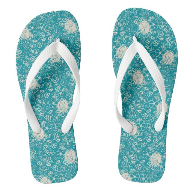 Tongs cacahuètes | Snoopy Turquoise Tropical Beach Motif (Semelle)
