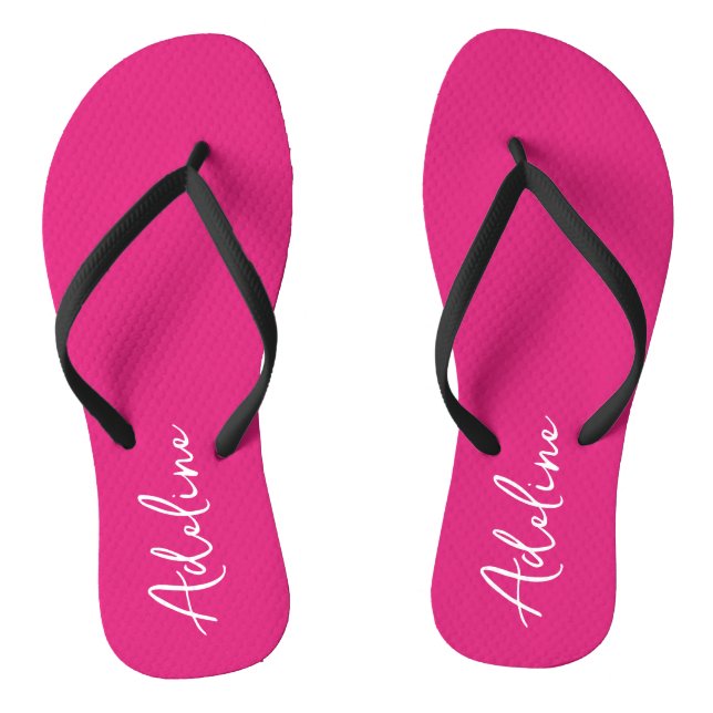 Tongs Calligraphie moderne Pink Nom personnalisé (Semelle)