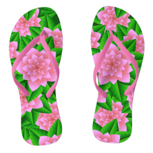 Tongs Camellias rose glace et Feuilles verts