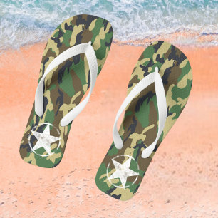Tongs Camouflage Militaire Vert Avec Étoile Blanche