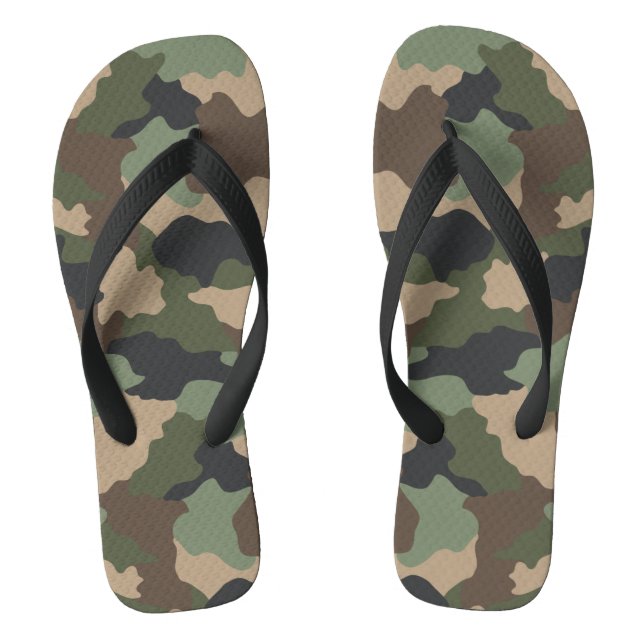 Tongs Camouflage Woodland Camo Militaire Kaki Tan Black (Semelle)