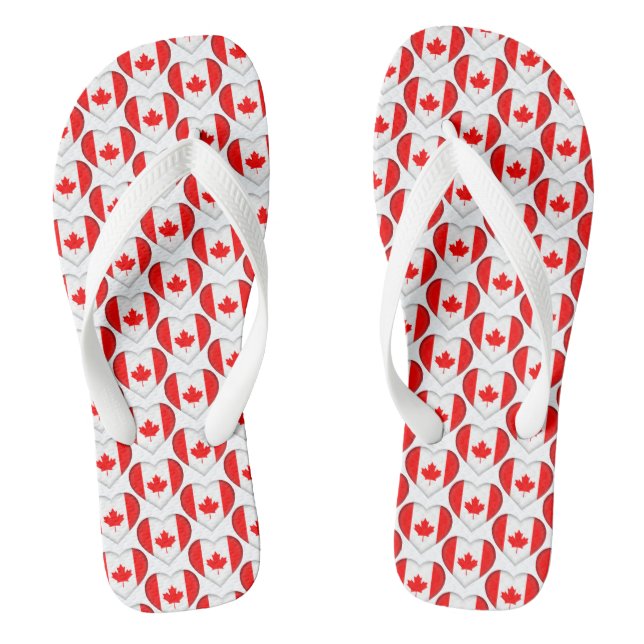 Tongs Canadian Maple Leaf Flag Hearts Motif Patriotique (Semelle)