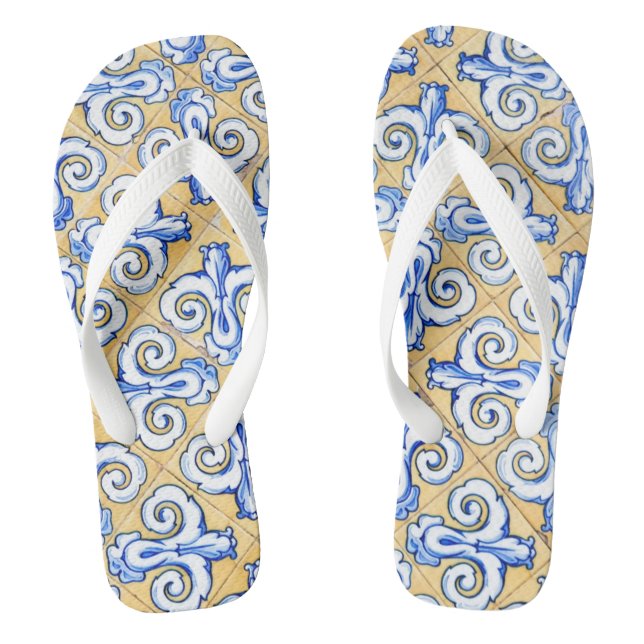 Tongs Carreaux espagnols - Azulejo Bleu, Jaune et Blanc (Semelle)
