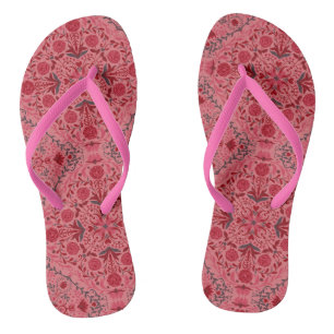 Tongs Carreaux floraux en rouge et pastèque rose