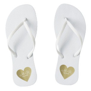 Tongs célébration de l'amour de mariage coeur d'or perso
