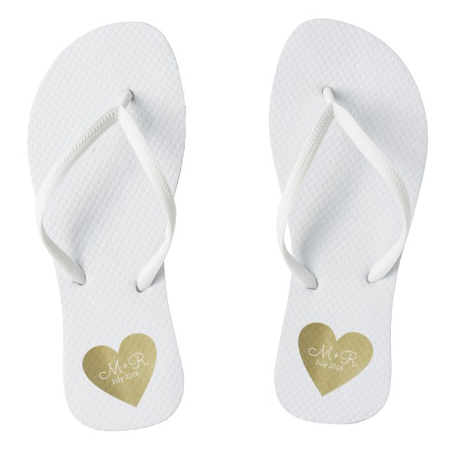 Tongs célébration de l'amour de mariage coeur d'or perso (Semelle)