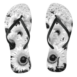 Tongs Champ de tournesols - noir, blanc et gris