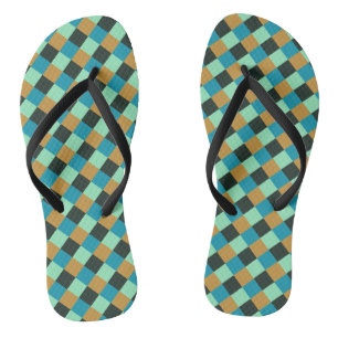 Tongs Charbon Ochre Turquoise Vert Bleu Plaid