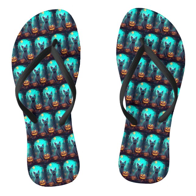 Tongs Chat bleu russe d'Halloween avec la peur Citrouill (Semelle)