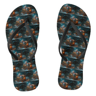 Tongs Chat Bleu Russe Sleigh Neigeux Décor Noël