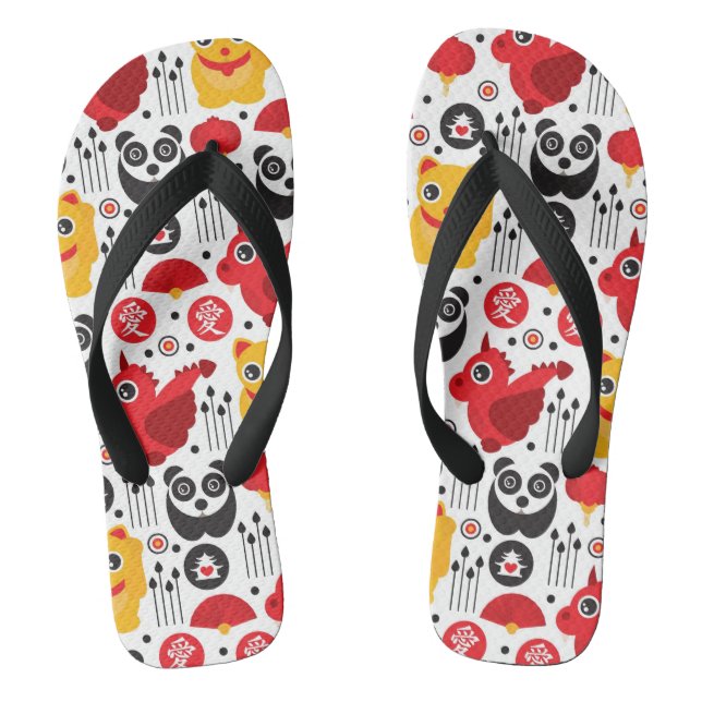Tongs Chat chanceux, dragon et panda (Semelle)