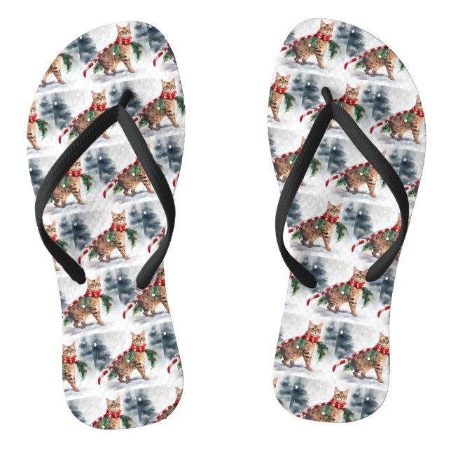 Tongs Chat du Bengale à Noël de neige (Semelle)