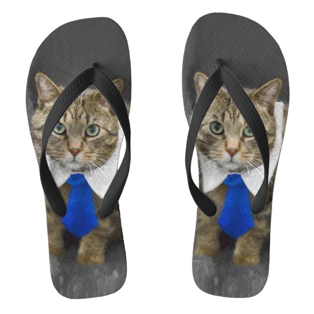 Tongs Chat tigré brun aux yeux verts mignon portant une (Semelle)
