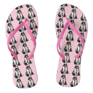 Tongs Chats en Tuxedo Noir et Blanc Cute Bleu Thongs