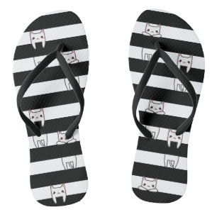 Tongs Chats Escalades mignons sur bandes noires et blanc