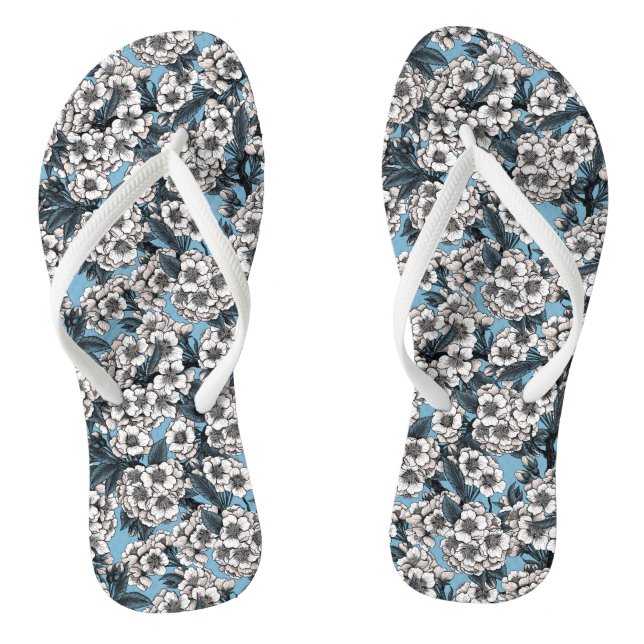 Tongs Cherry blossom in white and blue (Semelle)