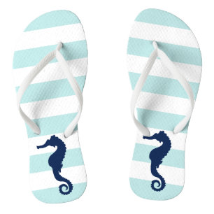 Tongs Cheval de mer bleu sur les rayures de menthe