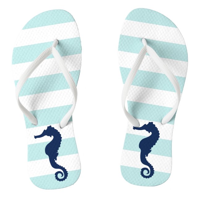 Tongs Cheval de mer bleu sur les rayures de menthe (Semelle)