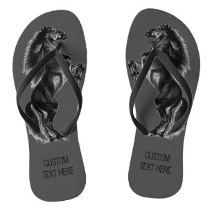 Tongs Cheval sauvage noir droit - Dessin noir et blanc -