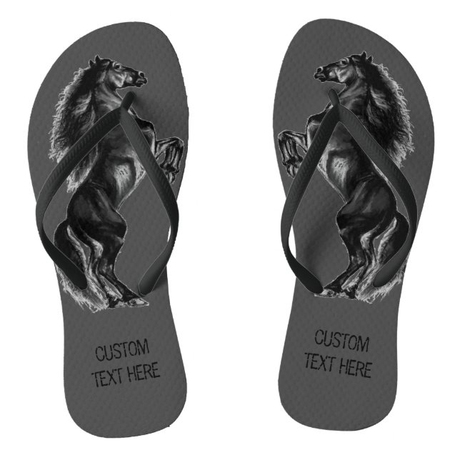 Tongs Cheval sauvage noir droit - Dessin noir et blanc - (Semelle)