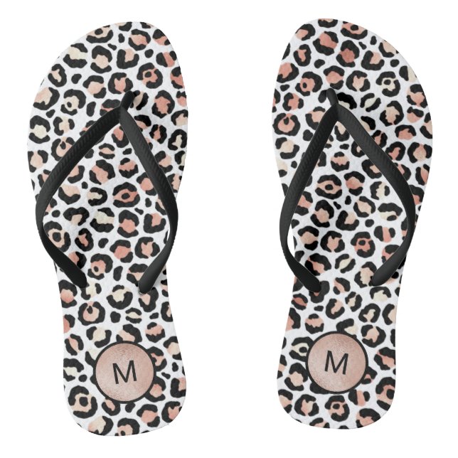 Tongs Chic Rose Gold Leopard Monogramme (Semelle)