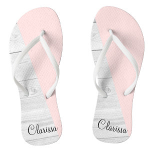 Tongs chick blanc pastel élégant bois rose géométrique