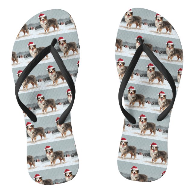 Tongs Chien berger australien en Noël de neige (Semelle)