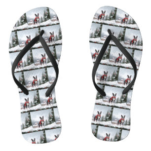 Tongs Chien de Boston Terrier pendant Noël de neige