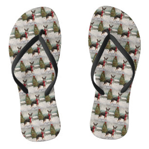 Tongs Chien de Rat Terrier à Noël de neige