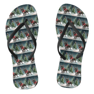 Tongs Chien de taureau français à Noël de neige