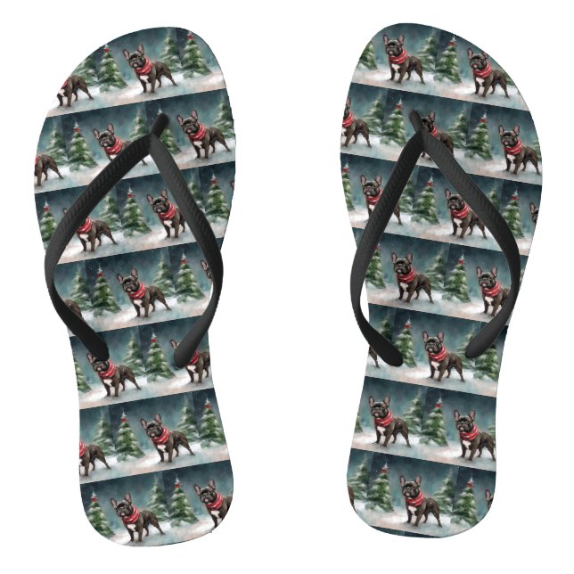Tongs Chien de taureau français à Noël de neige (Semelle)