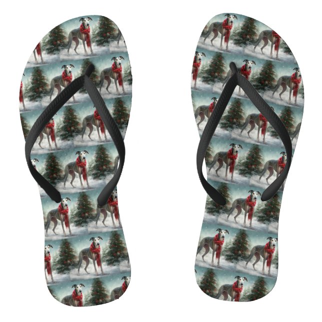 Tongs Chien gris à Noël de neige (Semelle)