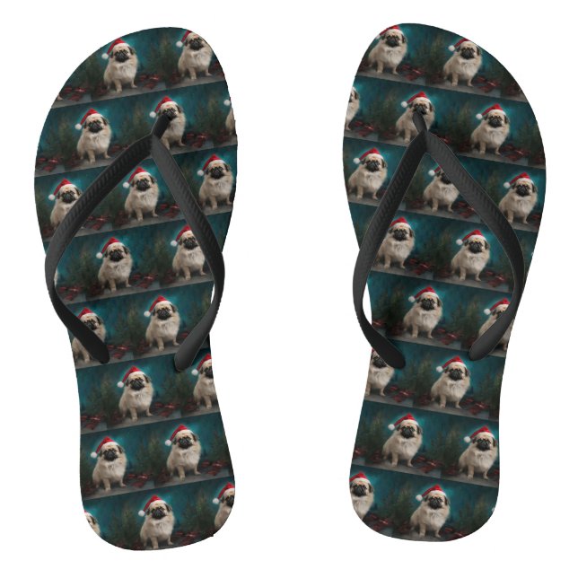 Tongs Chien pekingese pendant Noël de neige (Semelle)
