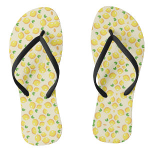 Tongs citron jaune tropical motif sur beige