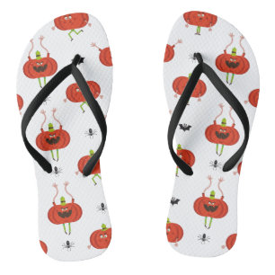 Tongs Citrouilles d'halloween mignonnes, araignée et mot